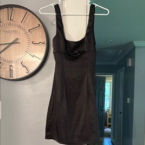 Elegant Black Satin Sleeveless Dress